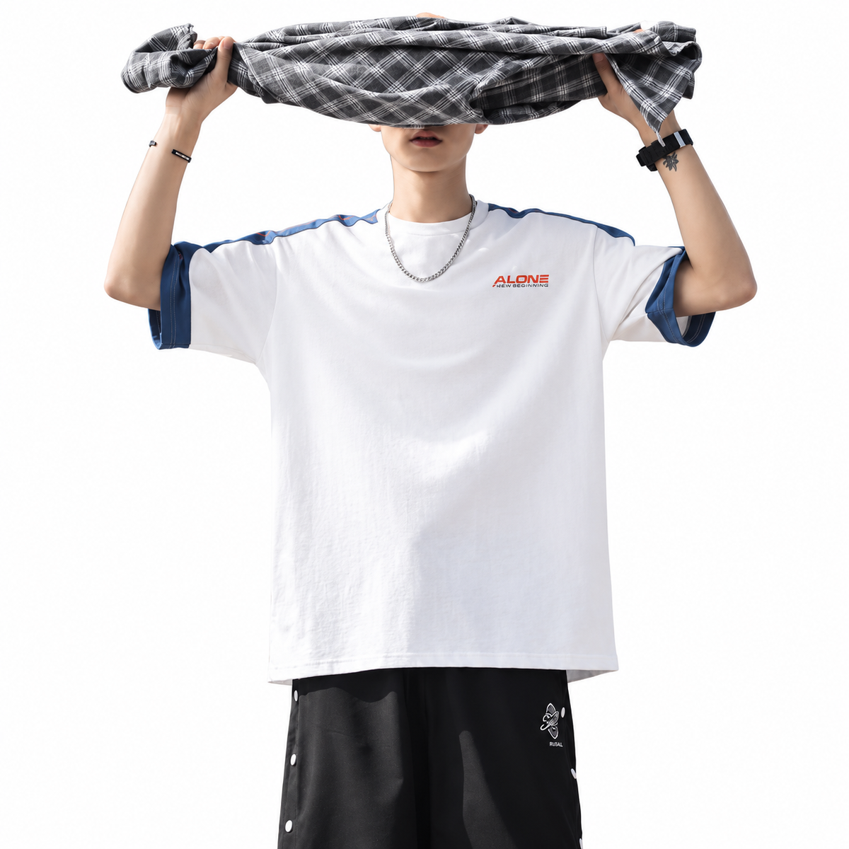 Stitching Color Short-sleeved T-shirt Men's Loose Cotton All-match Men's t-shirt